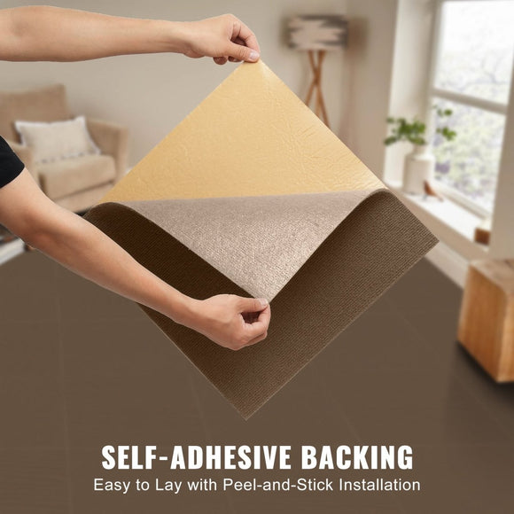 VEVOR Carpet Tiles Peel and Stick, Squares Self Adhesive Carpet Floor Tile, Soft Padded Carpet Tiles, Easy Install DIY for Bedroom Living Room Indoor Outdoor (10 Tiles, Dark Brown) - RnR Galore