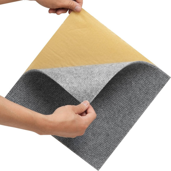 VEVOR Carpet Tiles Peel and Stick, Squares Self Adhesive Carpet Floor Tile, Soft Padded Carpet Tiles, Easy Install DIY for Bedroom Living Room Indoor Outdoor (12 Tiles, Light Gray) - RnR Galore