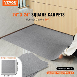 VEVOR Carpet Tiles Peel and Stick, Squares Self Adhesive Carpet Floor Tile, Soft Padded Carpet Tiles, Easy Install DIY for Bedroom Living Room Indoor Outdoor (9Tiles, Light Gray) - RnR Galore