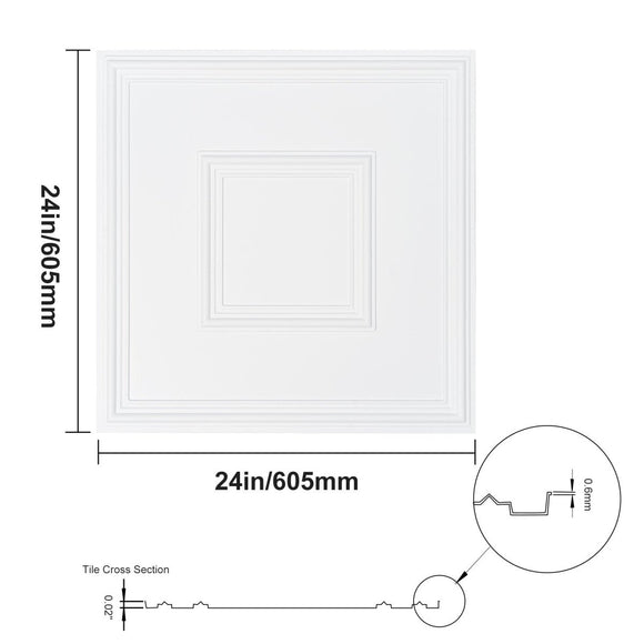 VEVOR Ceiling Tiles 12 - Pack 24 x 24 in PVC Easy Installation White Geometric - RnR Galore