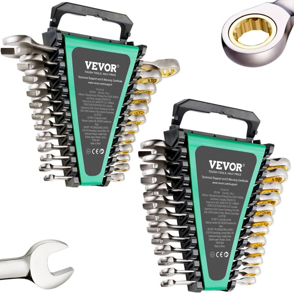 VEVOR Combination Wrench Set 24 PCS SAE 1/4" - 7/8" Metric 8 - 19mm Organizer Rack - RnR Galore