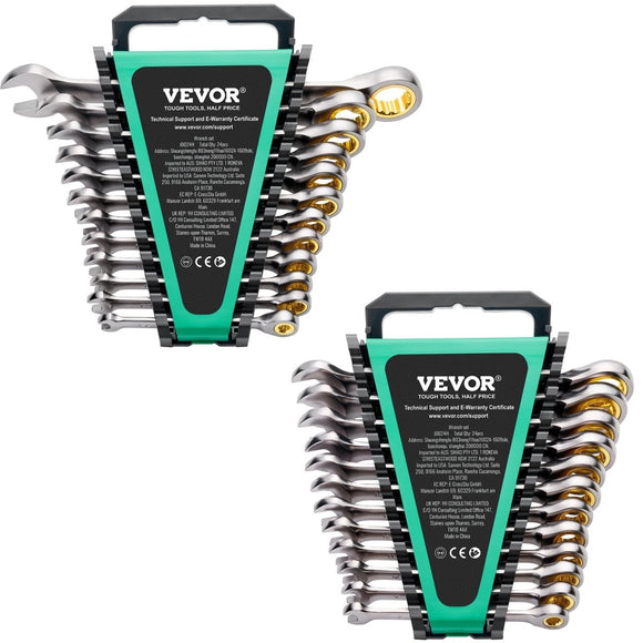 VEVOR Combination Wrench Set 24 PCS SAE 1/4" - 7/8" Metric 8 - 19mm Organizer Rack - RnR Galore