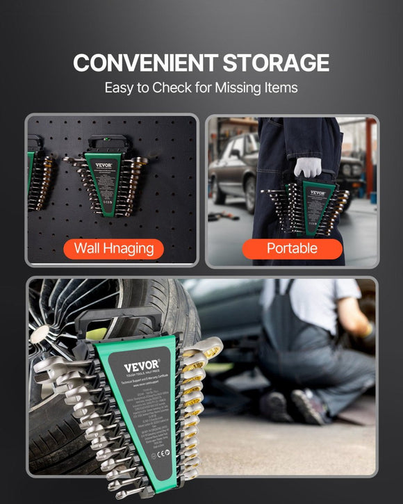 VEVOR Combination Wrench Set 24 PCS SAE 1/4" - 7/8" Metric 8 - 19mm Organizer Rack - RnR Galore