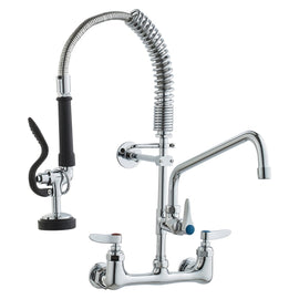 VEVOR Commercial Faucet with Pre - Rinse Sprayer, 21" Height, 8" Center, 12" Swing Spout, Wall Mount Kitchen Sink Faucet, Brass Constructed Device with Pull Down Spray, for 1/2/3 Compartment Sink - RnR Galore