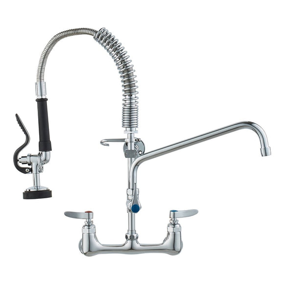 VEVOR Commercial Faucet with Pre - Rinse Sprayer, 21" Height, 8" Center, 12" Swing Spout, Wall Mount Kitchen Sink Faucet, Brass Constructed Device with Pull Down Spray, for 1/2/3 Compartment Sink - RnR Galore