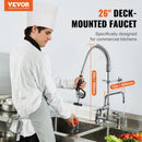 VEVOR Commercial Faucet with Pre - Rinse Sprayer, 26" Height, 8" Center, 12" Swing Spout, Deck Mount Kitchen Sink Faucet, Brass Constructed Device with Pull Down Spray, for 1/2/3 Compartment Sink - RnR Galore
