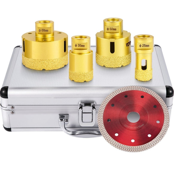 VEVOR Diamond Drill Bits 4PCS Diamond Hole Saw 25/35/50/68mm Tile Hole Saw Kit Vacuum Brazed Diamond Drill Bit 0.59in/15mm Segment Tile Hole Saw w Storage Case for Tile Ceramic Porcelain Marble Stone - RnR Galore