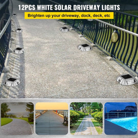 VEVOR Driveway Lights 12 - Pack Solar Driveway Lights Bright White with Screws Solar Deck Lights Outdoor Waterproof Wireless Dock Lights 6 LEDs for Path Warning Garden Walkway Sidewalk Steps - RnR Galore
