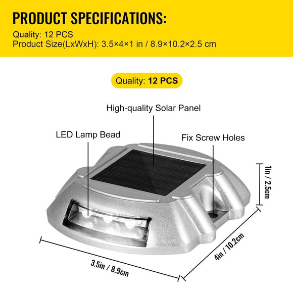 VEVOR Driveway Lights 12 - Pack Solar Driveway Lights Bright White with Screws Solar Deck Lights Outdoor Waterproof Wireless Dock Lights 6 LEDs for Path Warning Garden Walkway Sidewalk Steps - RnR Galore