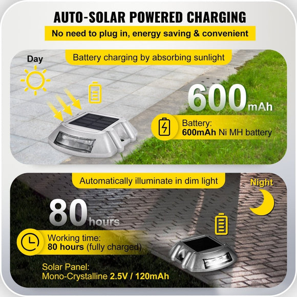 VEVOR Driveway Lights 12 - Pack Solar Driveway Lights Bright White with Screws Solar Deck Lights Outdoor Waterproof Wireless Dock Lights 6 LEDs for Path Warning Garden Walkway Sidewalk Steps - RnR Galore