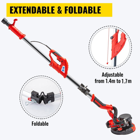 VEVOR Drywall Sander 750W Electric, Electric Sander Variable Speed 800 - 1750RPM, Drywall Sander Foldable Sheetrock Sander, with Telescope Handle ,Vacuum Bag Drywall Sanders 6 Sand Pads - RnR Galore