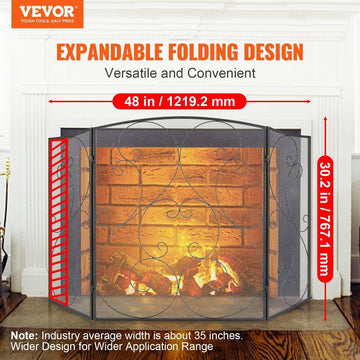 VEVOR Fireplace Screen 3 Panel, Sturdy Iron Mesh Fireplace Screen, 122(L)x76.7(H)CM Spark Guard Cover, No Assembly Required, Free Standing Fireplace Fence Grate for Living Room Home Decor Vintage - RnR Galore