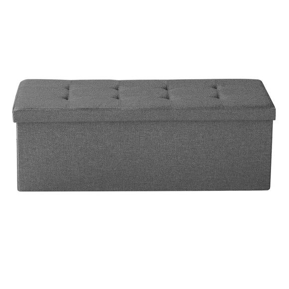 VEVOR Foldable Storage Ottoman Bench, End of Bed Bench with Side Bags, Folding Upholstered Storage Chest Supports 660 lbs, Linen Bed Ottoman with Large Space for Living Room, Bedroom, Entryway, Grey - RnR Galore