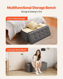 VEVOR Foldable Storage Ottoman Bench, End of Bed Bench with Side Bags, Folding Upholstered Storage Chest Supports 660 lbs, Linen Bed Ottoman with Large Space for Living Room, Bedroom, Entryway, Grey - RnR Galore