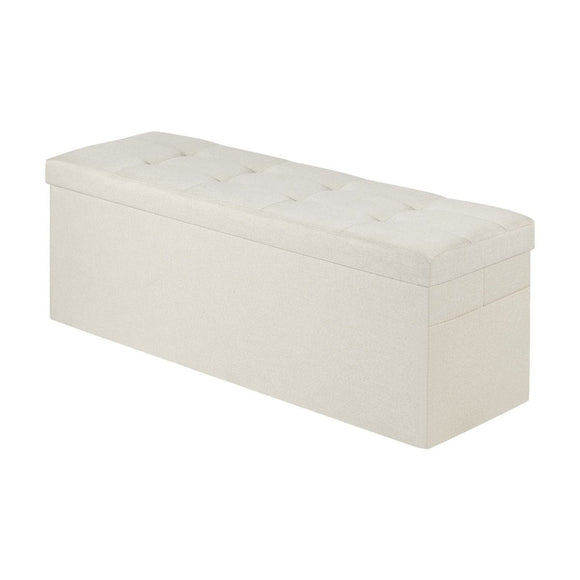 VEVOR Foldable Storage Ottoman Bench, End of Bed Bench with Side Bags, Folding Upholstered Storage Chest Supports 660 lbs, Linen Bed Ottoman with Large Space for Living Room, Bedroom, Entryway, Beige - RnR Galore