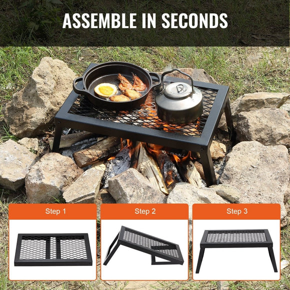VEVOR Folding Campfire Grill Portable Camping Fire Pit Steel Outdoor BBQ Picnic - RnR Galore