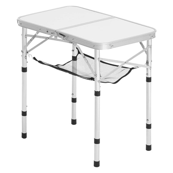 VEVOR Folding Camping Table, Adjustable Height Portable Side Tables, Aluminum MDF Beach Table with Mesh Layer, Carrying Handle, Lightweight Compact for Outdoor Picnic BBQ Cooking, 24x16in, Silver - RnR Galore