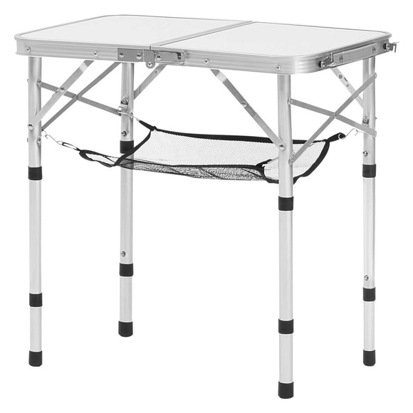 VEVOR Folding Camping Table, Adjustable Height Portable Side Tables, Aluminum MDF Beach Table with Mesh Layer, Carrying Handle, Lightweight Compact for Outdoor Picnic BBQ Cooking, 24x16in, Silver - RnR Galore