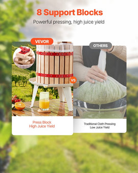 VEVOR Fruit Wine Press Manual Press for Wine Making 3.2 Gal/12L Wood Basket - RnR Galore