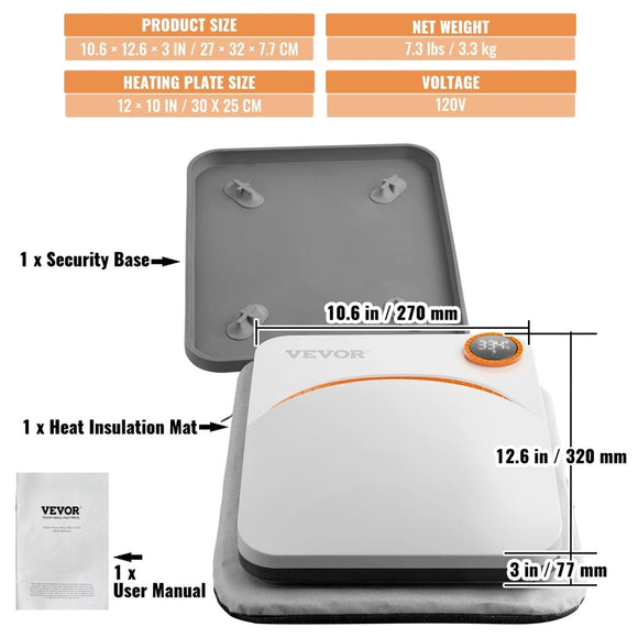 VEVOR Heat Press 12 x 10 in Portable Easy Press Sublimation Transfer DIY T-shirt - RnR Galore