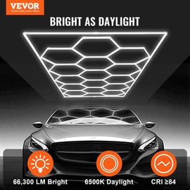 VEVOR Hexagon Garage Lights 66300LM 15 Grids Honeycomb LED Shop Ceiling Light - RnR Galore