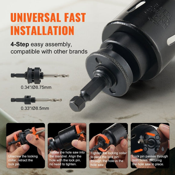 VEVOR Hole Saw Kit, 18 PCS Saw Blades, 6 Drill Bits, 1 Hex Wrench, Bi Metal M42 Hole Saw Set with Carrying Case, General Purpose Size from 3/4" to 4 - 1/2", Ideal for Wood Board, Iron and Plastic Plate - RnR Galore