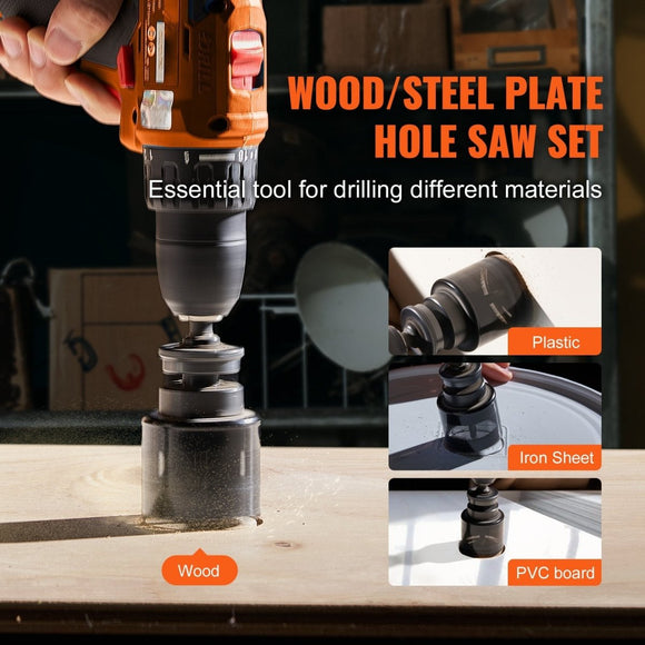 VEVOR Hole Saw Kit, 18 PCS Saw Blades, 6 Drill Bits, 1 Hex Wrench, Bi Metal M42 Hole Saw Set with Carrying Case, General Purpose Size from 3/4" to 4 - 1/2", Ideal for Wood Board, Iron and Plastic Plate - RnR Galore