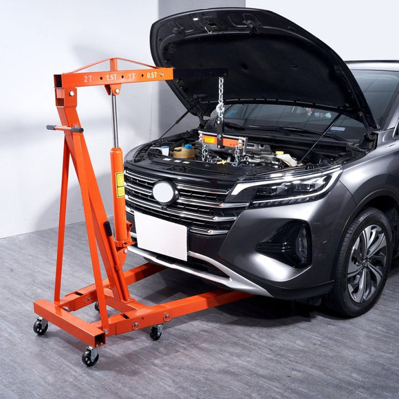 VEVOR Hydraulic Engine Hoist with Lever, 2000KG Heavy - duty Cherry Picker Shop Crane, Foldable Engine Crane and Engine Hoist leveler for Auto Repair, Motors, Weights Lifting, Loading - RnR Galore