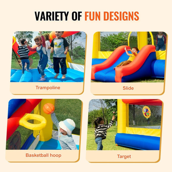 VEVOR Inflatable Bounce House, Outdoor High Quality Playhouse Trampoline, Jumping Bouncer with Blower, Slide, and Storage Bag, Family Backyard Bouncy Castle, for Kid Ages 3_10 Years, 4.5x4.4x2m - RnR Galore