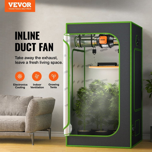 VEVOR Inline Duct Fan, 102mm 129.7 CFM with Variable Speed Controller, Quiet AC - motor Ventilation Exhaust Fan for Cooling Booster, Grow Tents, Hydroponics - RnR Galore