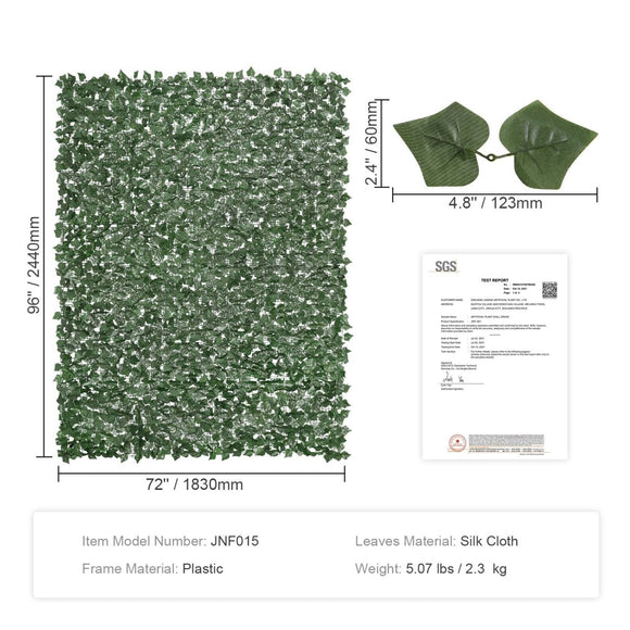 VEVOR Ivy Privacy Fence, 2440 x 1830 mm Artificial Green Wall Screen, Greenery Ivy Fence with Strengthened Joint, Faux Hedges Vine Leaf Decoration for Outdoor Garden, Yard, Balcony, Patio Decor - RnR Galore