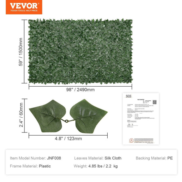 VEVOR Ivy Privacy Fence 59x98 in, Green Wall Screen with Mesh Backing, Faux Hedges Vine Decoration - RnR Galore