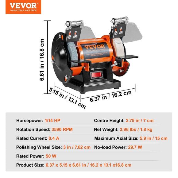 VEVOR Jewelry Polisher, Bench Grinder Polishing & Buffing Machine, 3590RPM Bench Lathe Polisher with 1 Wool Wheel & 1 Abrasive Fiber Wheel & 1 Grinding Wheel & 100pcs Tools - RnR Galore