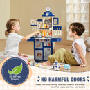 VEVOR Kitchen Playset Kids Pretend Cooking Play Toy 48 Piece Accessories Blue - RnR Galore