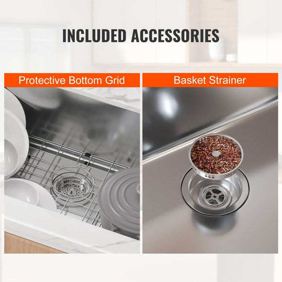 VEVOR Kitchen Sink, 304 Stainless Steel Drop - In Sinks, Top Mount Single Bowl Basin with Accessories(Pack of 3), Household Dishwasher Sinks for Workstation, RV, Prep Kitchen, and Bar Sink, 33 inch - RnR Galore