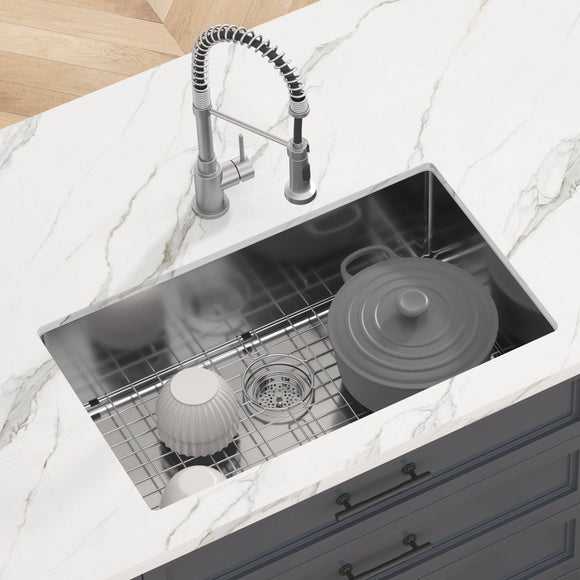 VEVOR Kitchen Sink, 304 Stainless Steel Drop - In Sinks, Undermount Single Bowl Basin with Accessories(Pack of 3), Household Dishwasher Sinks for Workstation, RV, Prep Kitchen, and Bar Sink, 30 inch - RnR Galore