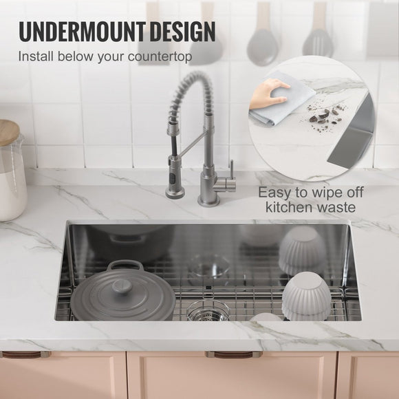 VEVOR Kitchen Sink, 304 Stainless Steel Drop - In Sinks, Undermount Single Bowl Basin with Accessories(Pack of 3), Household Dishwasher Sinks for Workstation, RV, Prep Kitchen, and Bar Sink, 32 inch - RnR Galore