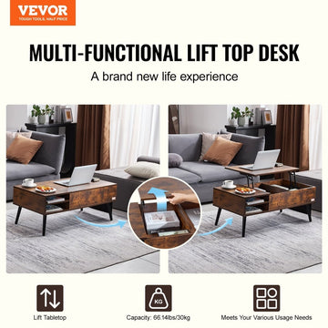 VEVOR Lift Top Coffee Table 39.4 in Rectangle Coffee Table for Living Room Brown - RnR Galore