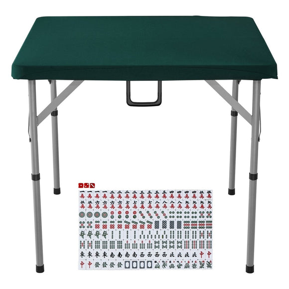 VEVOR Mahjong Table with Mahjong Tiles Set, Fold - in - Half 4 Player Card Table with 144PCS Majiang Tiles and 3 Dice, Portable Bi - Folding Domino Table with Wear - Resistant Green Tabletop & Carrying Handle - RnR Galore