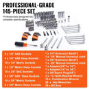 VEVOR Mechanics Tool Set and Socket Set 1/4in 3/8in Drive 145 Pcs SAE and Metric - RnR Galore
