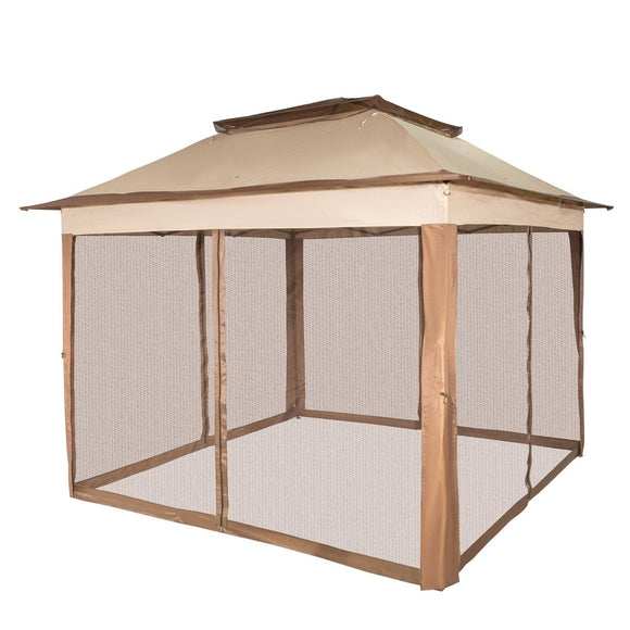 VEVOR Outdoor Canopy Gazebo Tent, Portable Canopy Shelter with 11\'x11\' Large Shade Space for Party, Backyard, Patio Lawn and Garden, 4 Sandbags, Carrying Bag and Netting Included, Brown - RnR Galore