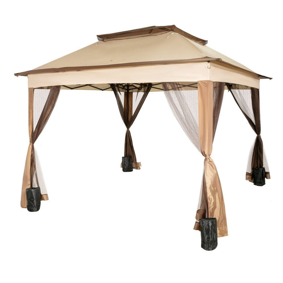 VEVOR Outdoor Canopy Gazebo Tent, Portable Canopy Shelter with 11\'x11\' Large Shade Space for Party, Backyard, Patio Lawn and Garden, 4 Sandbags, Carrying Bag and Netting Included, Brown - RnR Galore