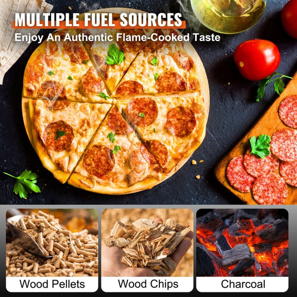 VEVOR Outdoor Pizza Oven, 12 - inch, Wood Pellet and Charcoal Fired Pizza Maker, Portable Outside Stainless Steel Pizza Grill with Pizza Stone, Waterproof Cover, Shovel, Wood Burner for Backyard Camping - RnR Galore