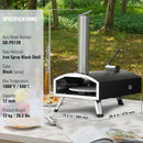 VEVOR Outdoor Pizza Oven, 12" Wood Fired Pizza Ovens, Pellet Pizza Stove with Built - in Thermometer, with Thickened Cordierite, Rotating Pizza Stone, Carry Bag, Shovel, Portable Pizza Maker for Outside Backyard Patio Camping Black - RnR Galore