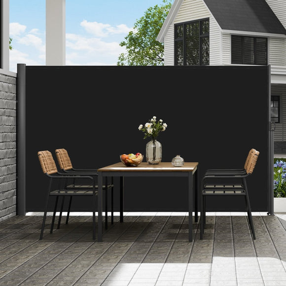 VEVOR Retractable Side Awning, 160X300cm Aluminum Outdoor Privacy Screen, 280g Polyester Water - proof Retractable Patio Screen, UV 30+ Room Divider Wind Screen for Patio, Backyard, Balcony, Black - RnR Galore