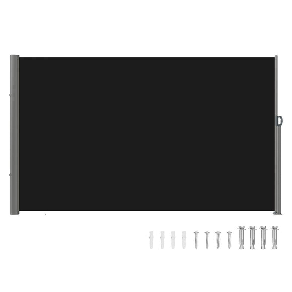 VEVOR Retractable Side Awning, 160X300cm Aluminum Outdoor Privacy Screen, 280g Polyester Water - proof Retractable Patio Screen, UV 30+ Room Divider Wind Screen for Patio, Backyard, Balcony, Black - RnR Galore