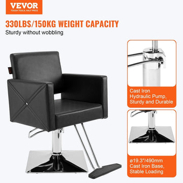 VEVOR Salon Chair, Barber Chair for Hair Stylist, Styling Chair with Heavy Duty Hydraulic Pump, Swivel Hair Salon Chair with Footrest for Beauty Spa Shampoo, Max Load Weight 330 lbs, Black - RnR Galore