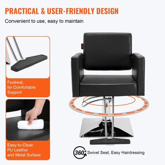 VEVOR Salon Chair, Barber Chair for Hair Stylist, Styling Chair with Heavy Duty Hydraulic Pump, Swivel Hair Salon Chair with Footrest for Beauty Spa Shampoo, Max Load Weight 330 lbs, Black - RnR Galore
