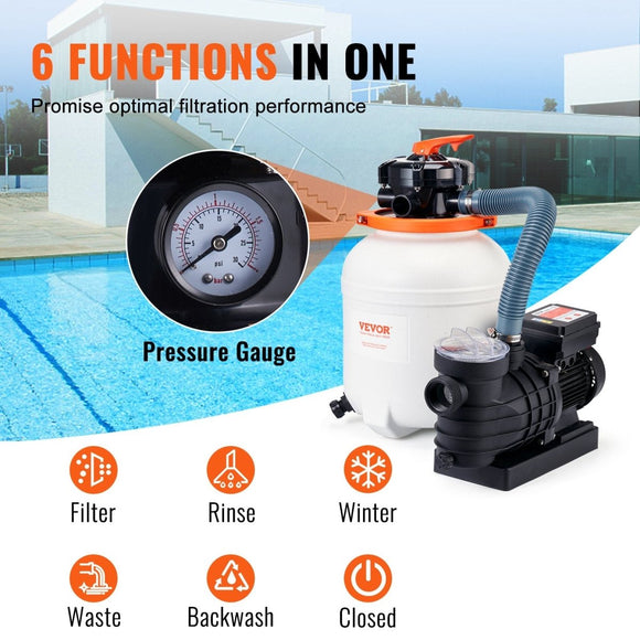 VEVOR Sand Filter Above Ground with 285W Pool Pump 10,000 L/H Flow 6 - Way Valve - RnR Galore