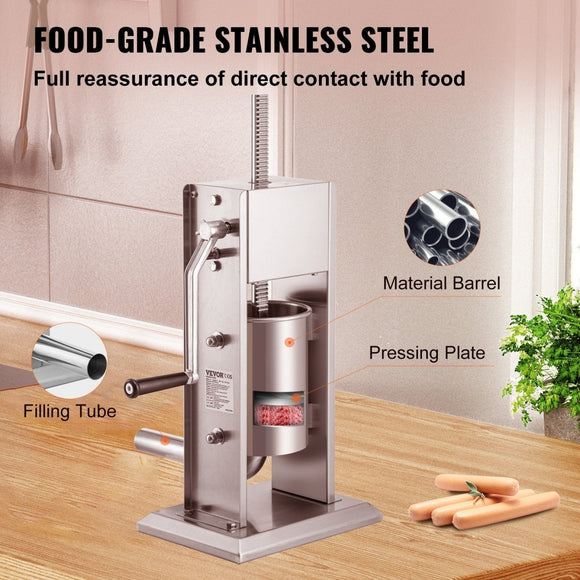 VEVOR Sausage Stuffer 5LBS/3L Capacity Homemade Sausage Maker Stainless Steel - RnR Galore